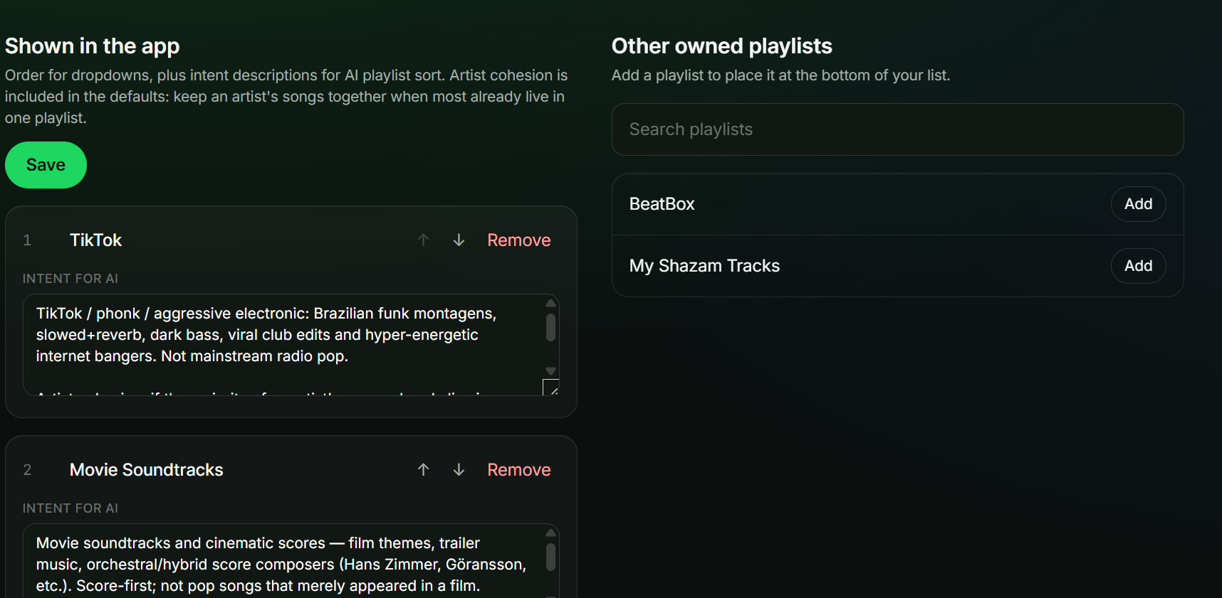 Your playlists screenshot